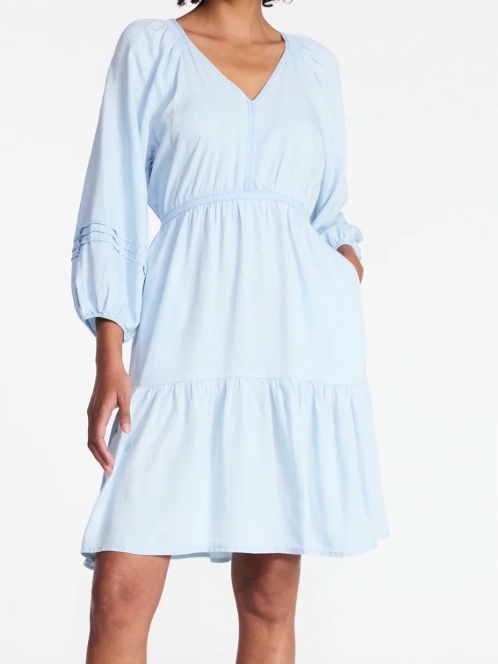 Time and Tru Women's Tiered Mini Dress with ¾ Sleeves blue size L 12-14